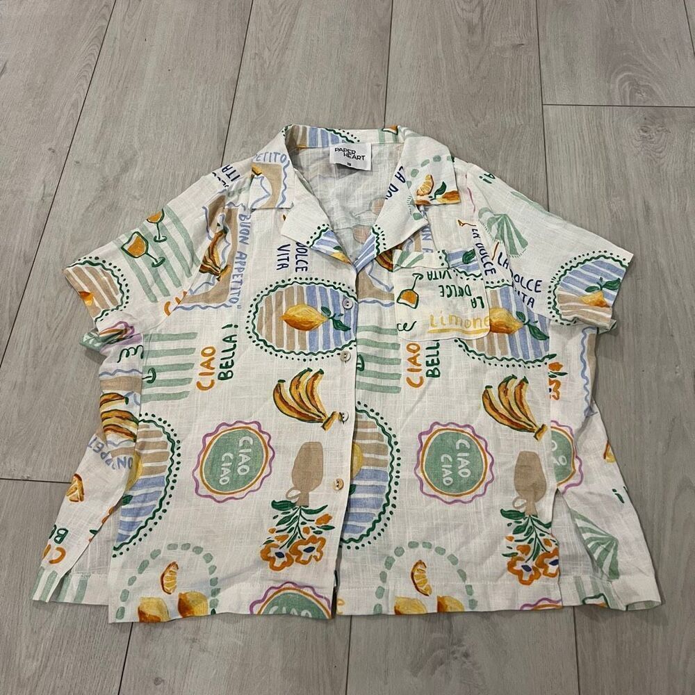 Paper Heart Women's Graphic Button Down Shirt - Multicolor size xs